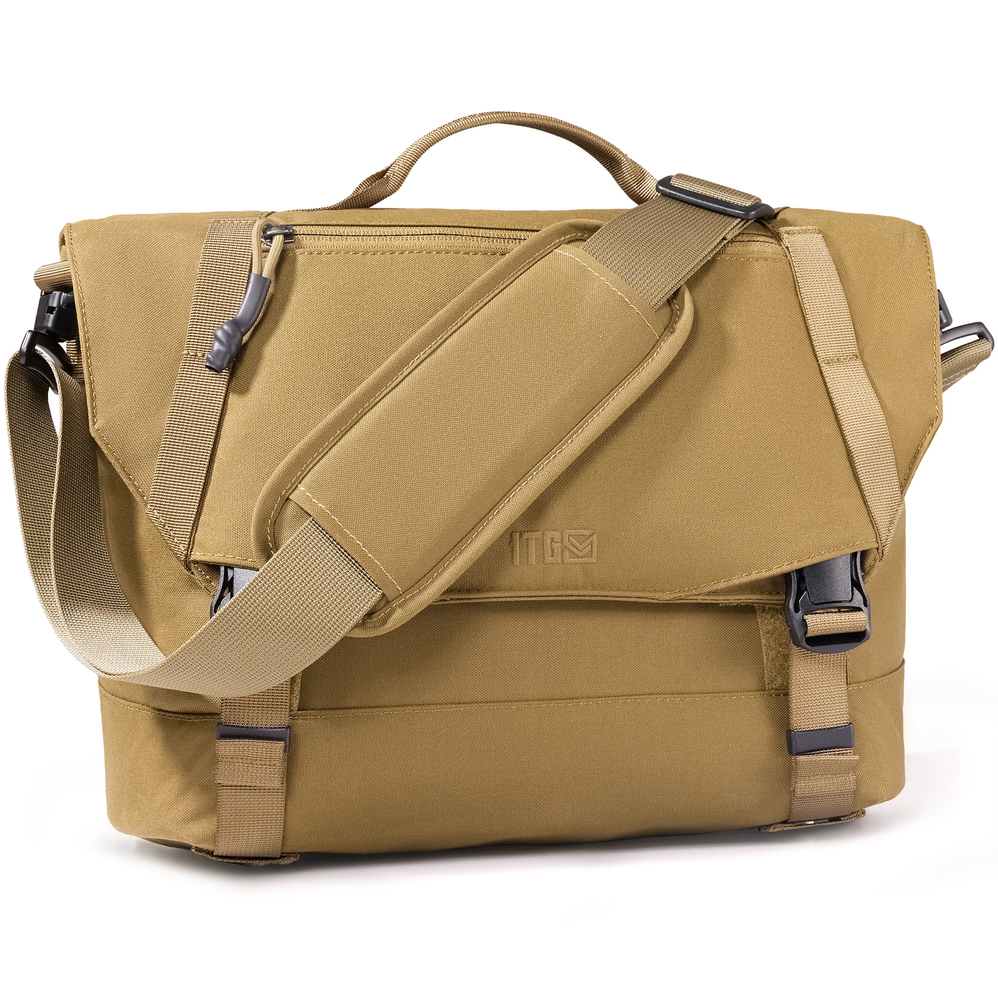 1TG Stylish Brown Canvas Messenger Bag with Adjustable Straps